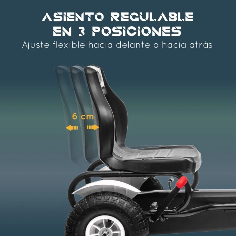 HOMCOM Go Kart a Pedales para Niños con Asiento Ajustable Neumáticos de Goma Freno de Mano Carga 50 kg 117x58x61 cm Blanco