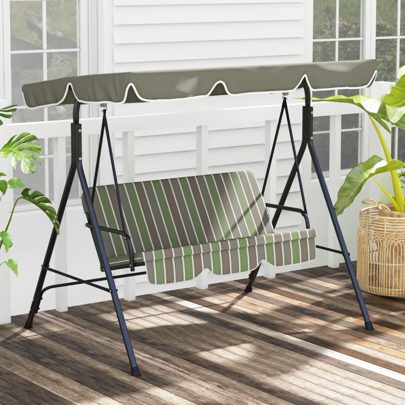 Outsunny Three-Seater Garden Swing Chair, with Adjustable Canopy - Green