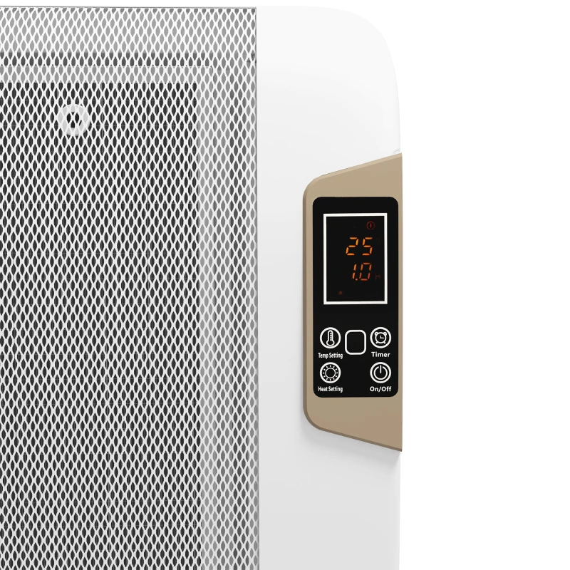 HOMCOM Mica Electric Space Heater, Portable Heater for Home with 2 Heat Settings, Living Room, Study, Garage, Adjustable Temperature 18-30°C, 1000W/2000W, White