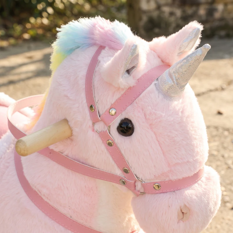 AIYAPLAY Cheval à Monter pour Enfant, Cheval à Roulettes en Peluche avec Effets Sonores, pour 1 à 3 Ans, Charge Max. 40kg, Rose