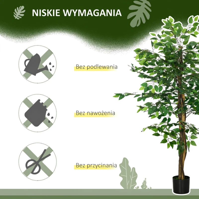 HOMCOM Sztuczna Roślina, 150 cm Sztuczny Drzewo Ficus z Doniczką, Sztuczny Mech, Drzewo Ficus na Wnętrze, Roślina Pokojowa do Salonu, Zielony