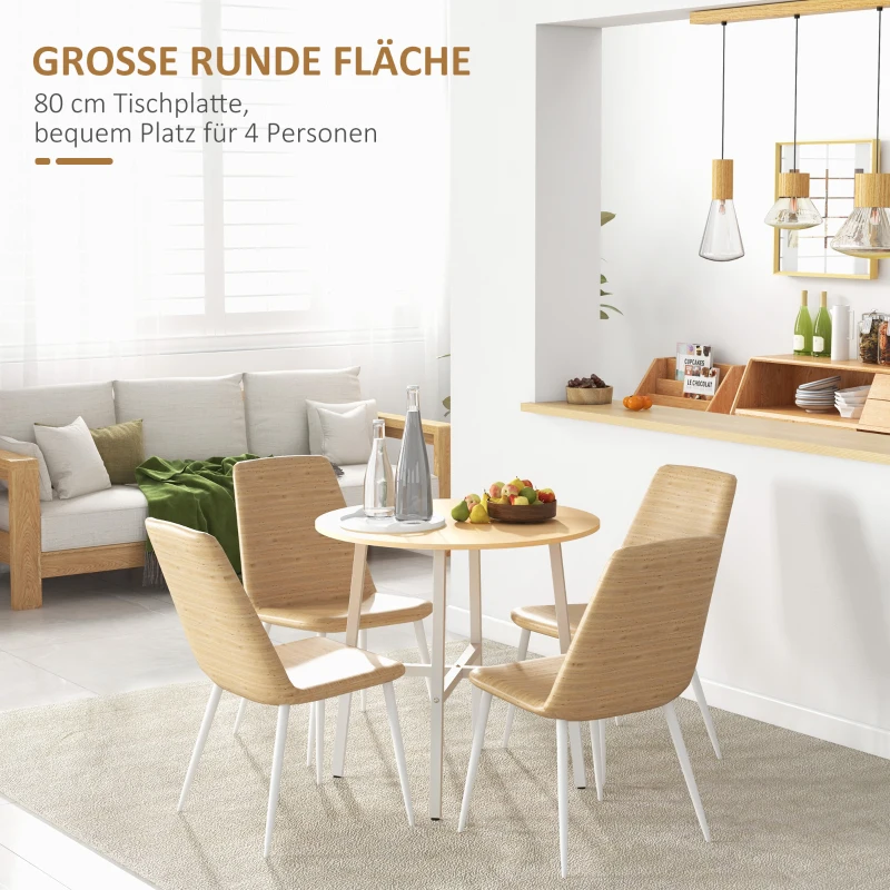 HOMCOM Eettafel, Industriële Stijl, Afgerond Ontwerp, Stabiel tot 60 kg, Ø80 x 76H cm, Natuurlijk Hout/Wit