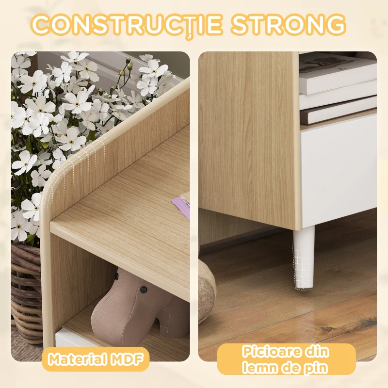 AIYAPLAY Noptieră cu Sertar pentru Copii 3-10 Ani din MDF și Lemn de Pin, 40x32,5x40 cm, Alb