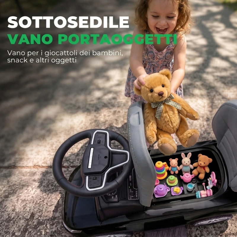 AIYAPLAY Macchina Cavalcabile Licenza Land Rover con Maniglia e Barriera, in PP e Acciaio, 84x40x94.5 cm, Nero