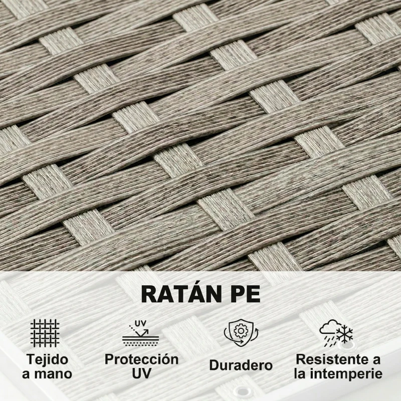 Outsunny Conjunto de Jardín Exterior de Ratán de 3 Piezas con Sofá Modular de 3 y 2 Plazas Mesa Lateral Mesa de Centro Cojines