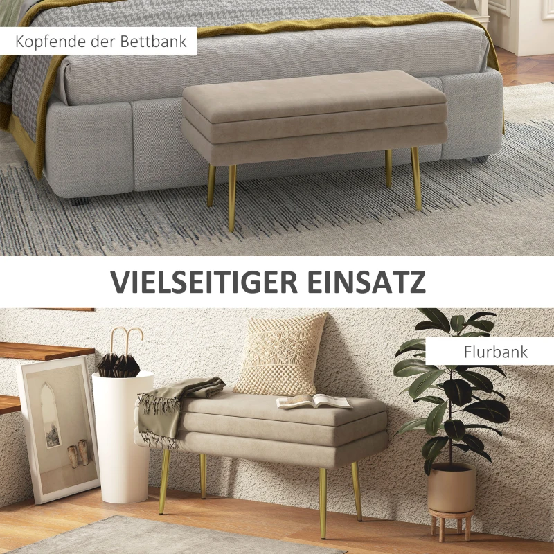 HOMCOM Zitbank Gestoffeerde Bank, met Opbergruimte, Staal, 79,5 cm x 37,5 cm x 43 cm, Beige