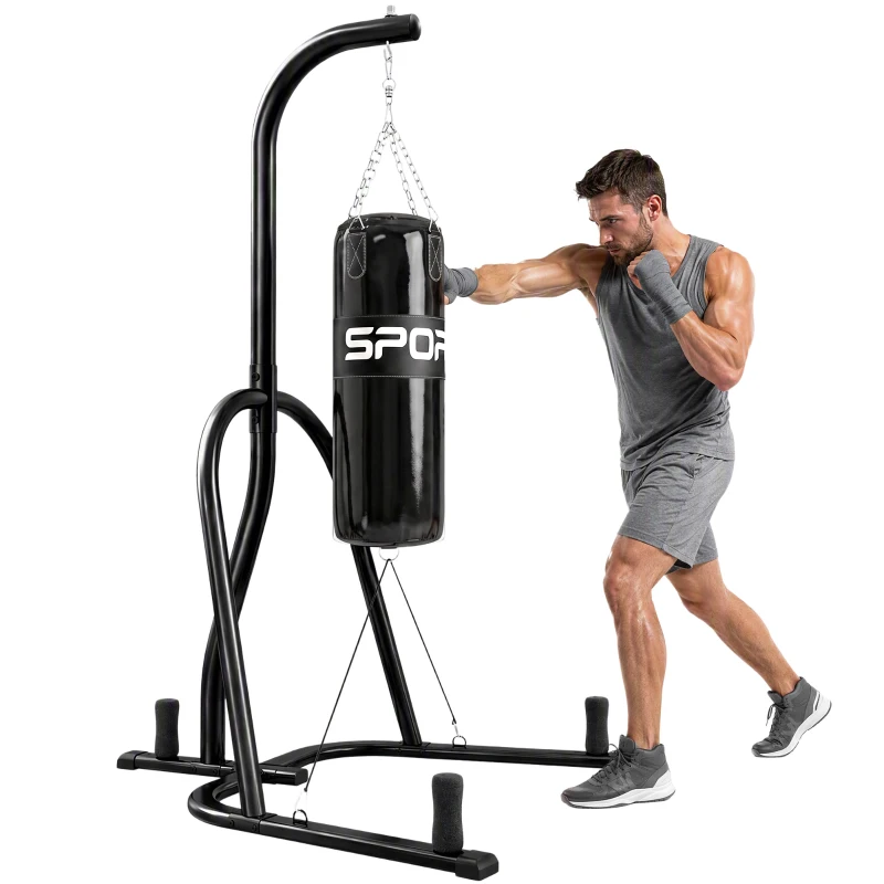 SPORTNOW Sac de Box cu Suport Autoportant pentru Adulți, Sac 20 kg, Structură Oțel, 141x123x220 cm, Negru