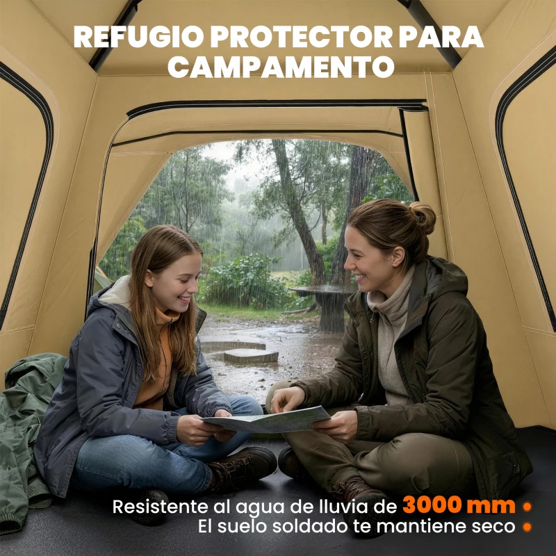 Outsunny Tienda de Campaña Instantánea, Ventanas de Malla y Bolsa de Transporte Impermeable para 2-3 Personas Caqui