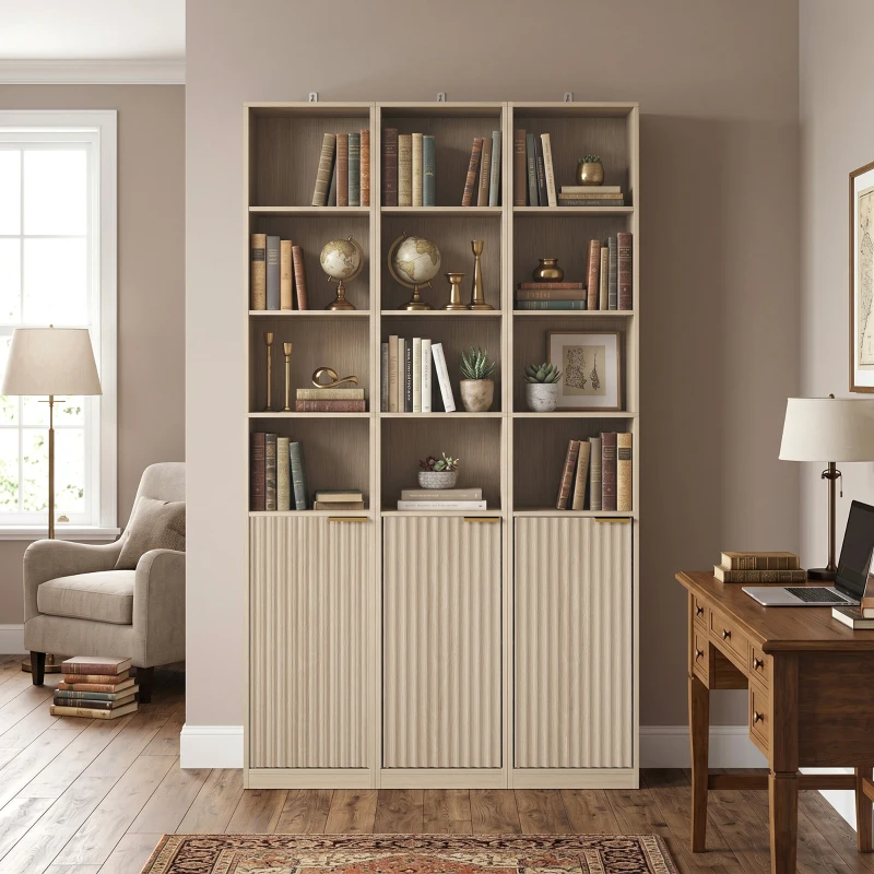 HOMCOM Bookcase Adjustable Shelf Bookshelf Anti-Tip Hardware 6-Tier Storage Cabinet Oak Wood Effect