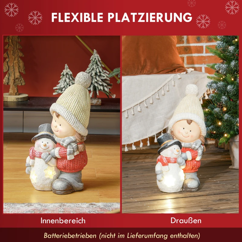 HOMCOM Elf met Sneeuwpop, Tuinkabouter, 4 LEDs, Batterijvoeding, 25 x 18 x 45,5 cm