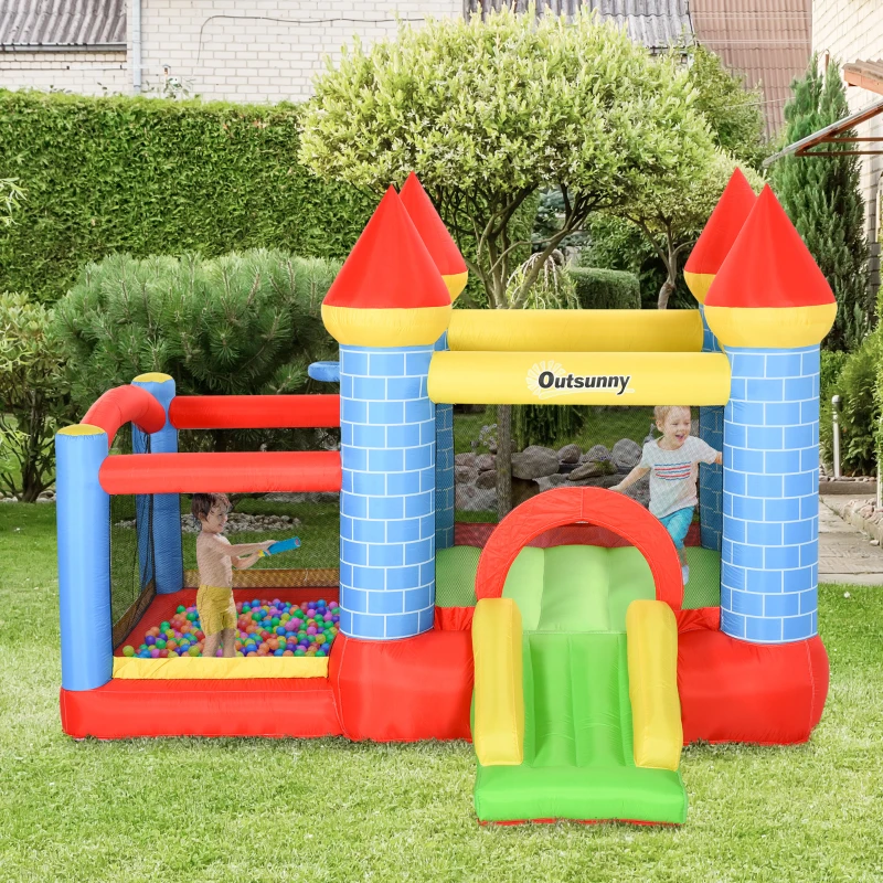 Outsunny Castillo Hinchable para Niños con Tobogán Cama de Salto Inflador y Bolsa de Transporte para Interior y Exterior 280x260x210 cm Multicolor