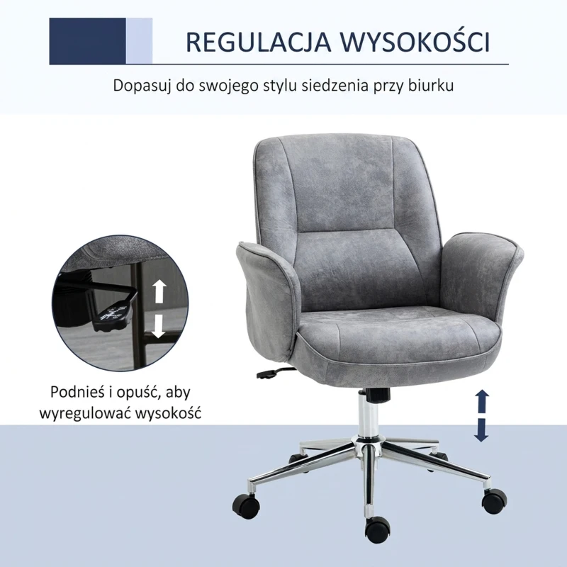 HOMCOM Krzesło biurowe fotel biurowy obrotowy regulowany mikrofibra pianka szary
