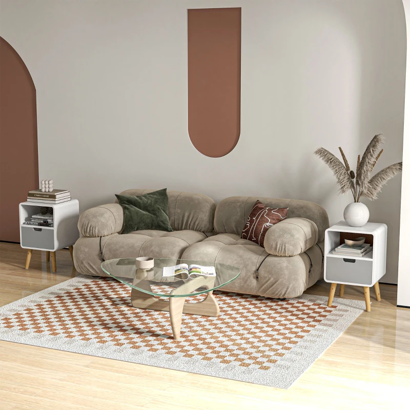 HOMCOM Lot de 2 tables de nuit Table de Chevet scandinave 40L x 38l x 58H cm tiroir + Niche en Bois Blanc Bleu Gris