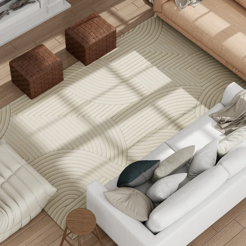 HOMCOM Tapis salon 160 x 120 cm, tapis à poils épais géométrique, moelleux et antidérapant, crème