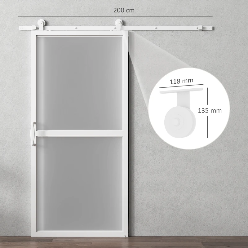 HOMCOM Herrajes para Puertas Correderas 200 cm Kit de Accesorios para Puerta Corredera con 2 Rieles y Guía Blanco