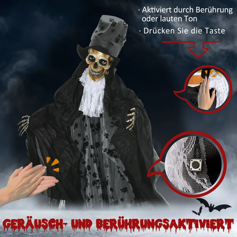 Outsunny Halloweendecoratie spookbruidegom met speciale effecten en geluidsfunctie 110 cm x 18 cm x 183 cm