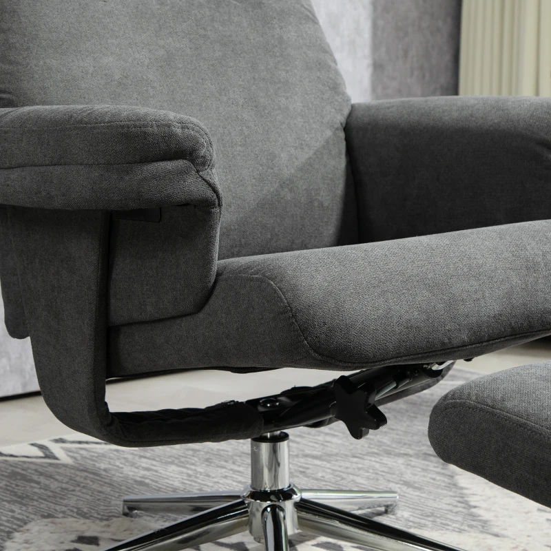 HOMCOM Relaxfauteuil met Voetenbank, Verstelbare Rugleuning, Fluweelachtig, Tot 150 kg, Antraciet
