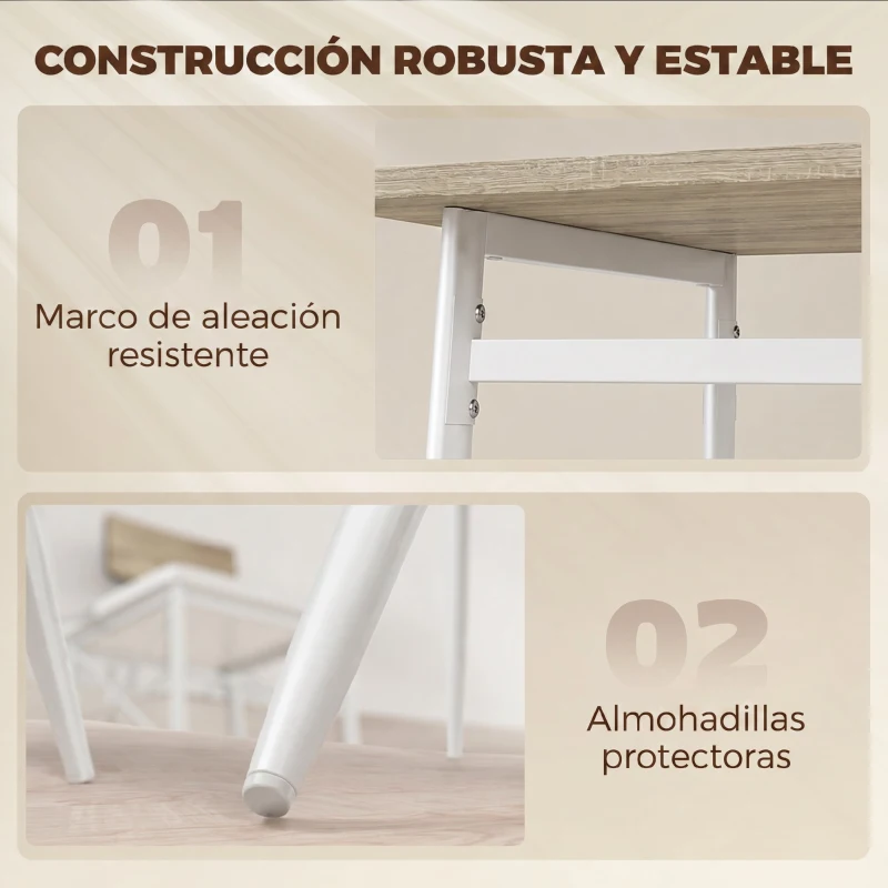 HOMCOM Juego de Mesa y Sillas de Comedor 5 Piezas Mesa de Cocina Rectangular con 4 Sillas Acolchadas 106x66x75 cm Roble