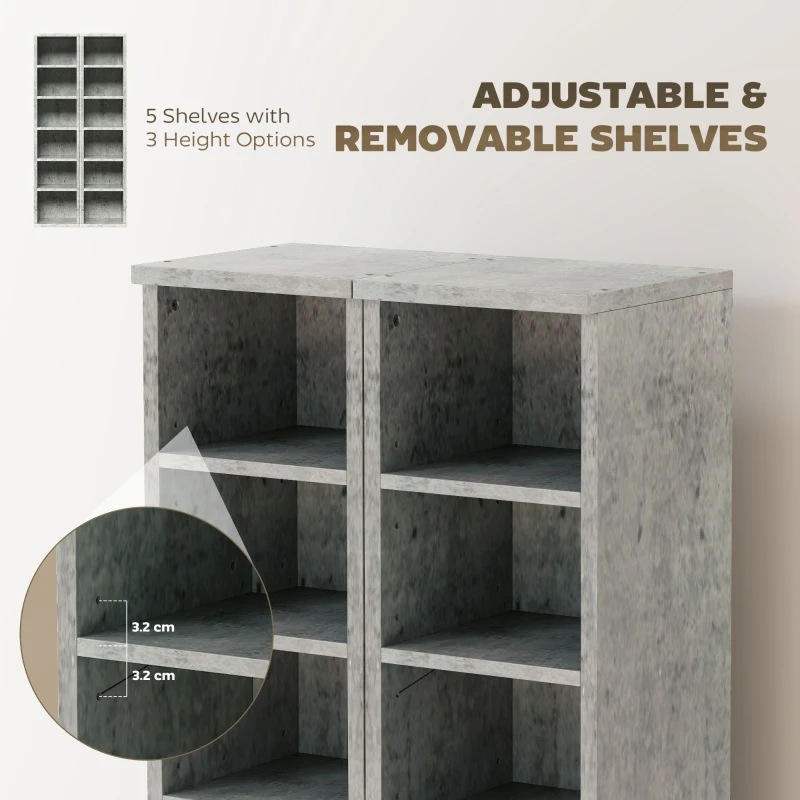 HOMCOM Set of 2 CD Media Display Shelf Unit Tower Rack with Adjustable Shelves, Cement Grey