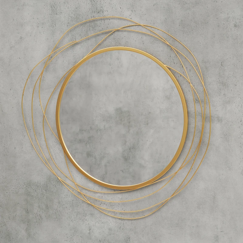 HOMCOM Espejo Decorativo de Pared Adorno de Pared Metálico Ø65 cm con Ganchos para Salón Dormitorio Pasillo Dorado