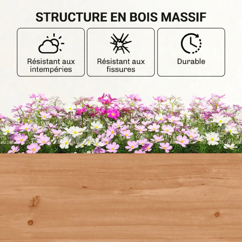 Outsunny Jardinière Surélevée en Bois avec 4 Étages, avec Trous de Drainage et Doublure en Tissu, 85x45x140cm, Marron