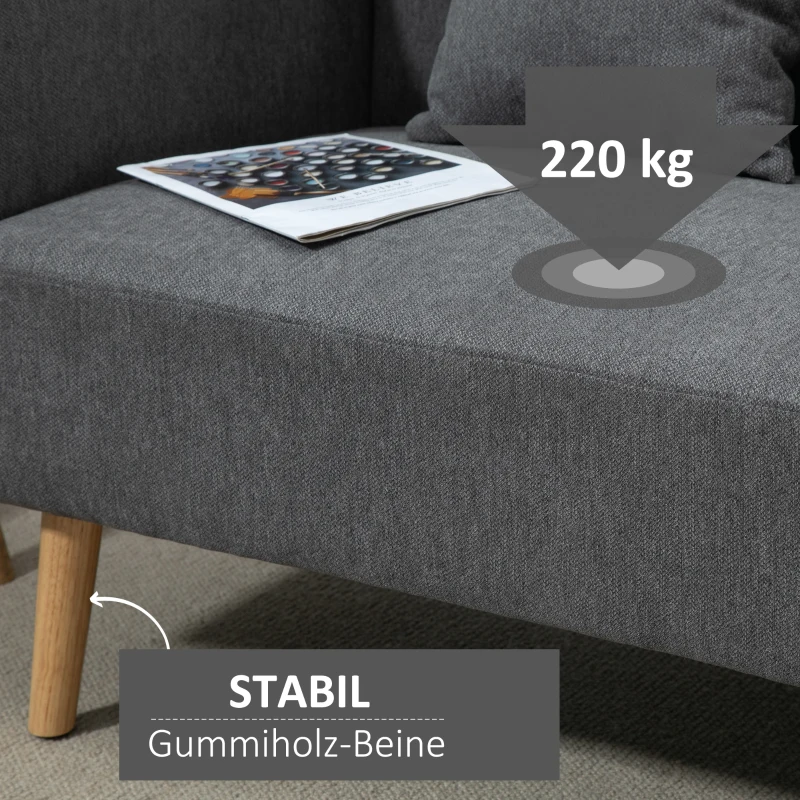 HOMCOM Kanapa 2-osobowa z 2 poduszkami dekoracyjnymi, mały loveseat, nowoczesna sofa tapicerowana o wyglądzie aksamitu do salonu, sypialni, małych pomieszczeń, szara 130 x 70 x 80 cm