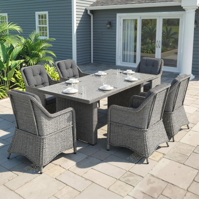 Outsunny Seven-Piece Rattan Dining Set - Mixed Grey