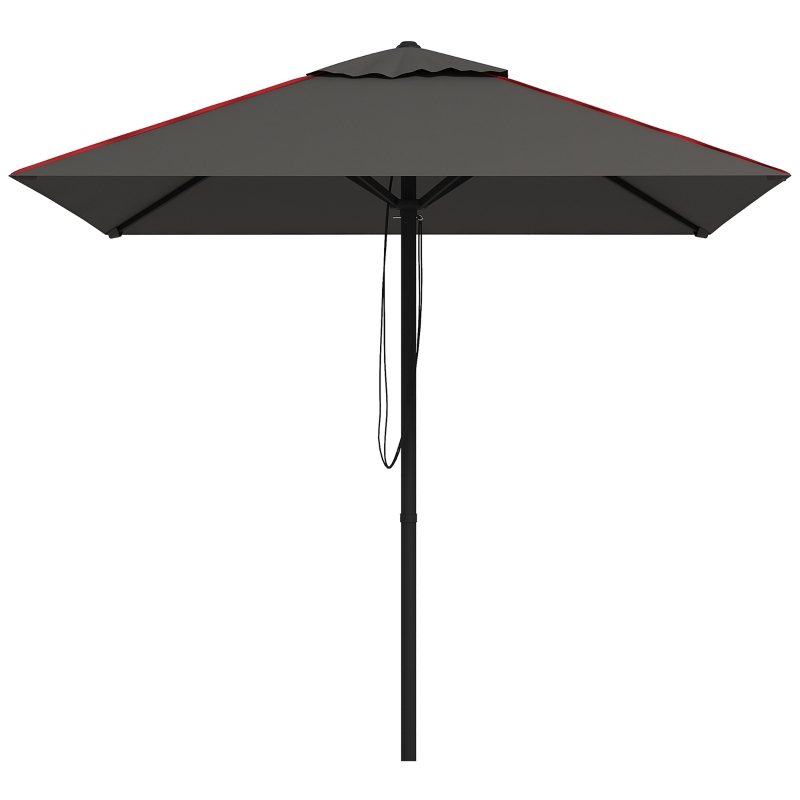 Outsunny 215cm Square Canopy Parasol, with Contrast Piping - Grey/Red