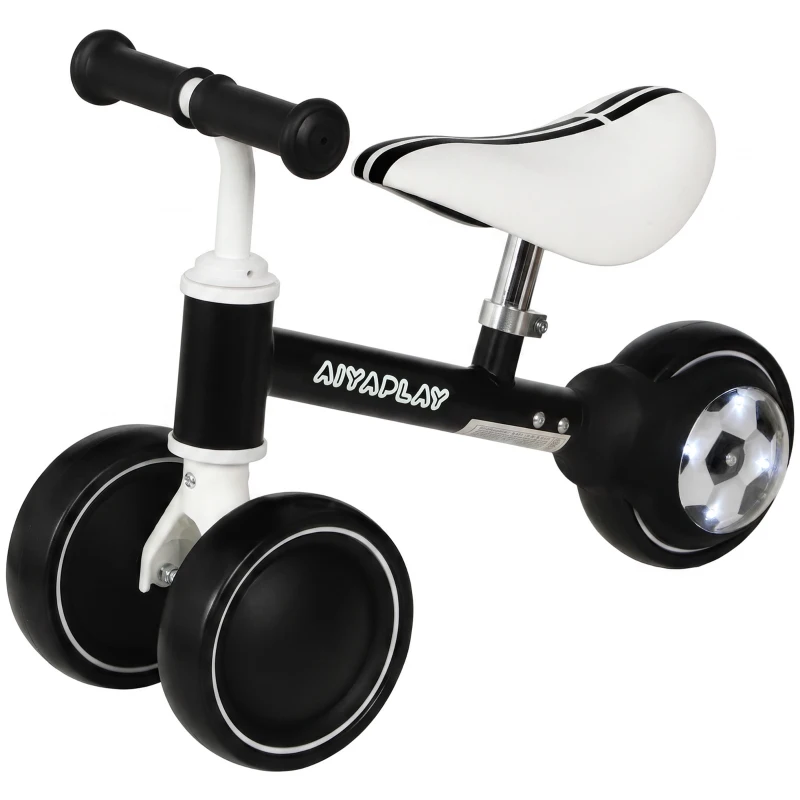 AIYAPLAY Balance Bike for Kids 1-2 Years, Toddler Bike with Adjustable Seat and Lighting Rear Wheels for Boys and Girls, Black