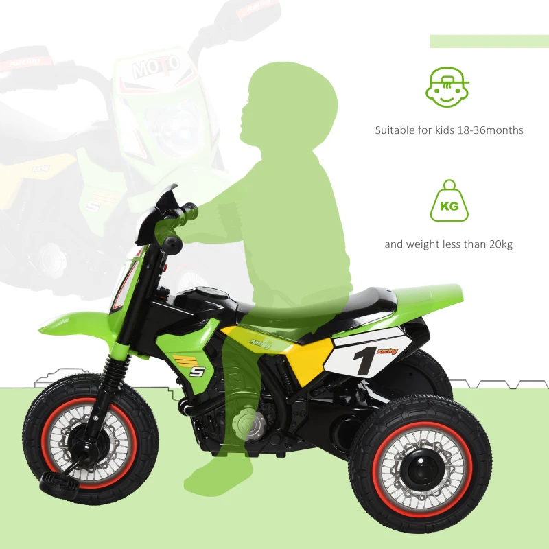 HOMCOM Trike for Kids, Toddler Pedal Motorcycle, Kids Ride On Tricycle Early Learning w/ Music Lights Handlebar Stickers Exercise Boys Girls Gift for 18 - 36 Months Green