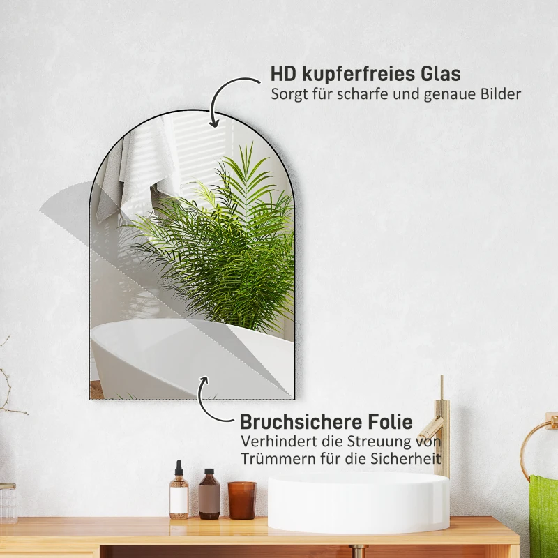 HOMCOM Gebogen Badkamerspiegel, 50 x 70 cm, Badkamerspiegel met Aluminium Frame, Decoratieve Spiegel, Keuken, Zwart