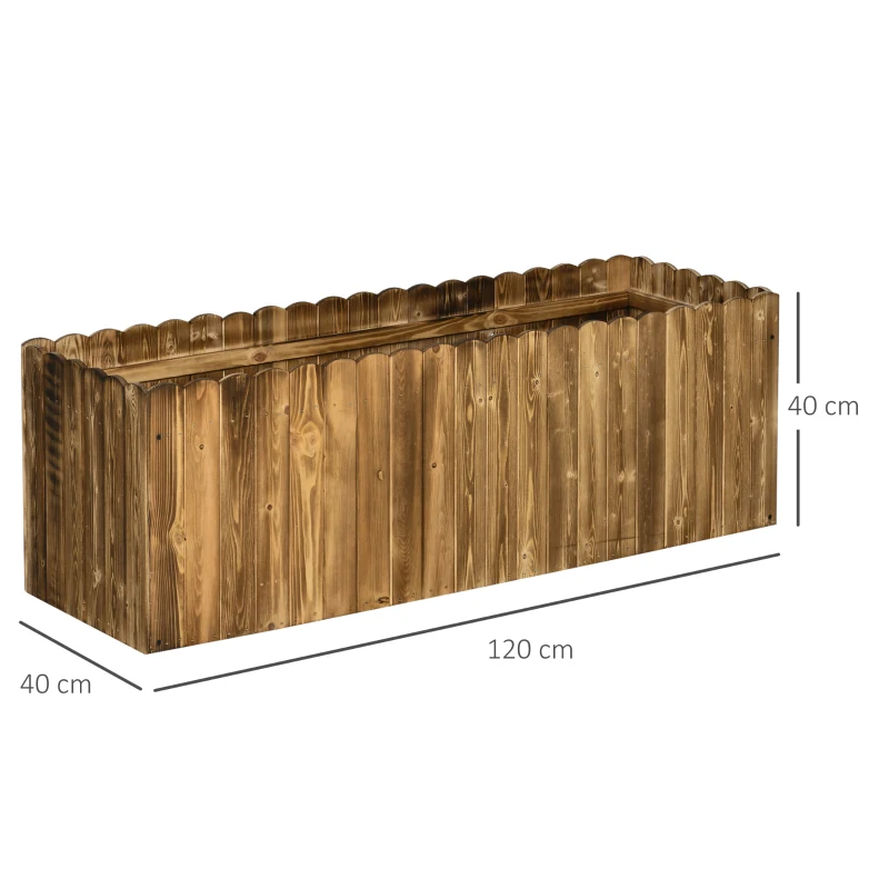 Outsunny Jardinera de Madera Jardinera Elevada para Cultivos Verduras Flores en Patio Balcón Terraza 120x40x40 cm Carbonizada