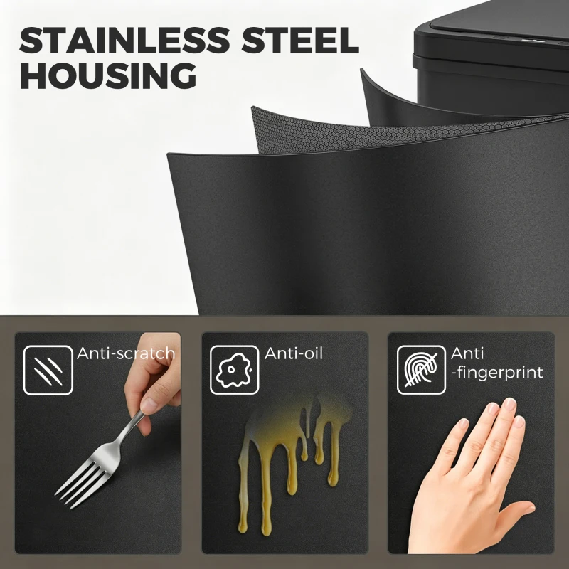 HOMCOM 40L Sensor Bin with Soft-Close Lid, Stainless Steel Automatic Touchless Motion Sensor Kitchen Bin, Black