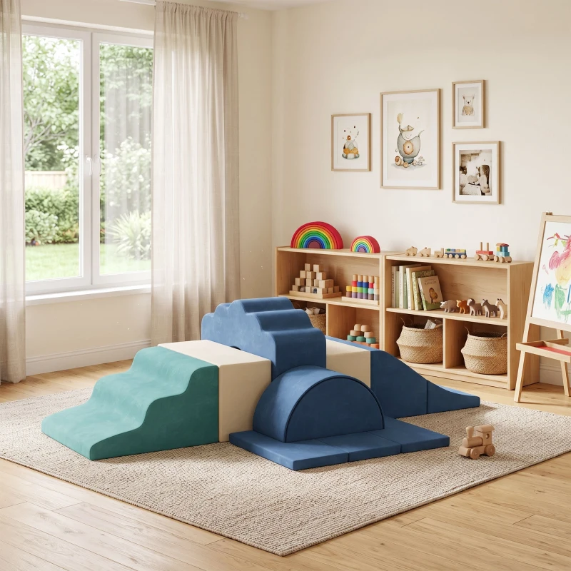 AIYAPLAY Parcours motricité bébé 7PCS, module en mousse avec housse en velours et base antidérapante, bleu