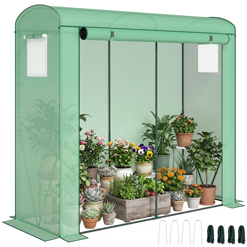 Outsunny Kas met ventilatieramen en oprolbare deur, foliekas van staal 200 x 75 x 188 cm groen