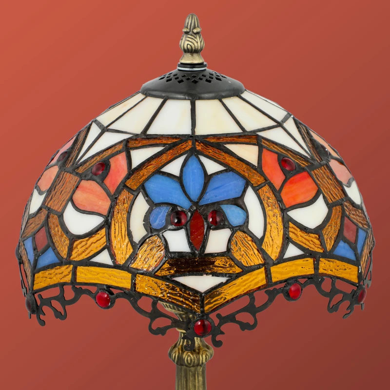 HOMCOM Tiffany Lamp, Stained Glass Table Lamp, Handcrafted Artisan Collectible, Suitable for Living Room and Bedside, Multi-Coloured, Ф25 x 45Hcm, Zinc Alloy.