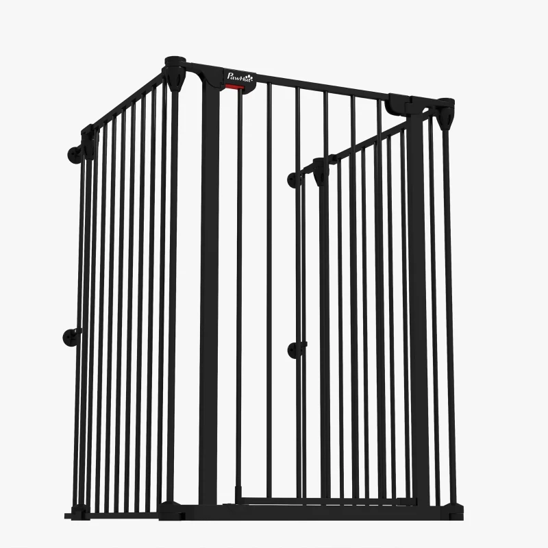 PawHut Valla para Mascotas de Acero Plegable con 3 Paneles Doble Cerradura y Función de Bloqueo Auxiliar 206x90 cm Negro