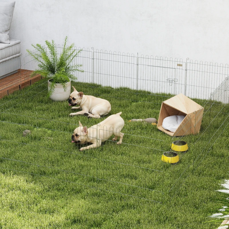PawHut Parc pour chien, enclos chien 8 panneaux avec toit, modulable et pliable, enclos portable 60H cm avec porte argent vert