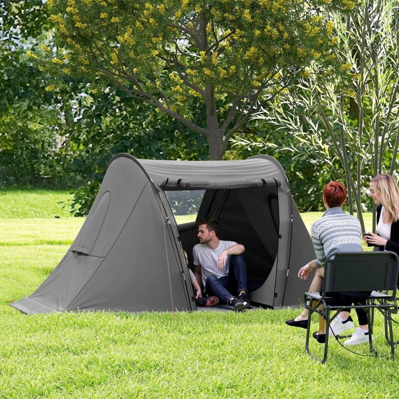 Outsunny 3 Man Camping Tent with Living Area and 2 Bedrooms, 3000mm Waterproof Family Tent with Sewn-in Groundsheet and bag, Portable Dome Shelter for Hiking, Festival, Backpacking, Drak Grey