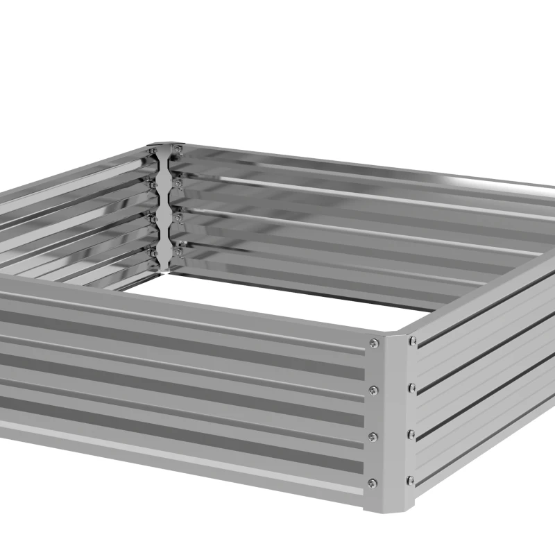 Outsunny Tuinbed, Plantenbak met Stalen Frame, Zilver, 120 x 120 x 30 cm