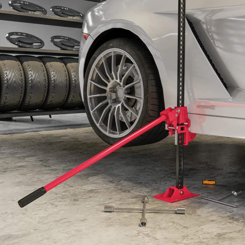HOMCOM Farmjack Krik 135 cm 3000 kg Capaciteit Offroad Winch van Staal Rood+Zwart