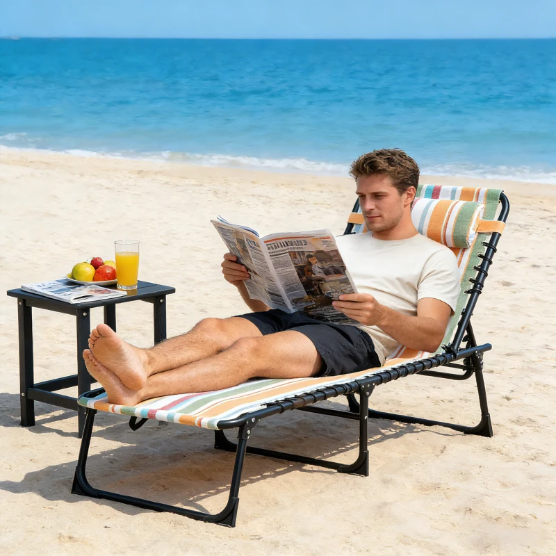 Outsunny Folding Sun Lounger Beach Chaise Chair Garden Reclining Cot Camping Recliner with 4 Position Adjustable Multicolored