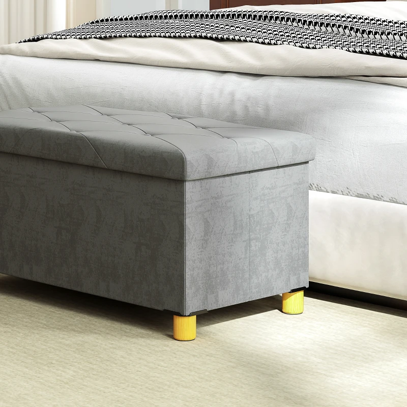 HOMCOM Panca Contenitore Pieghevole da 67L, Coperchio Imbottito e Rivestimento Vellutato, 76x38x38cm, Grigio