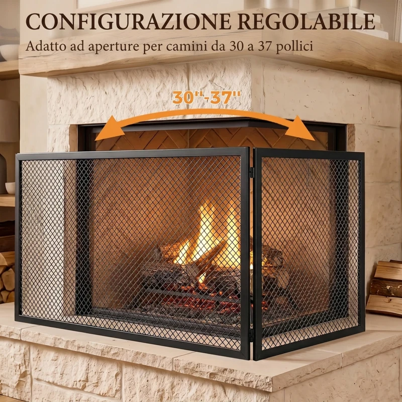 HOMCOM Parascintille per Camino Pieghevole a 2 Pannelli in Metallo Verniciato, 140x1x50 cm, Nero