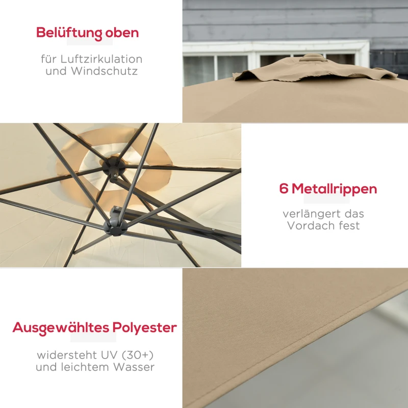 Outsunny Ampelschirm Ø293cm Sonnenschirm mit Seitenhebel Kreuzbasis, Windschutz Wasserabweisend Cremeweiß