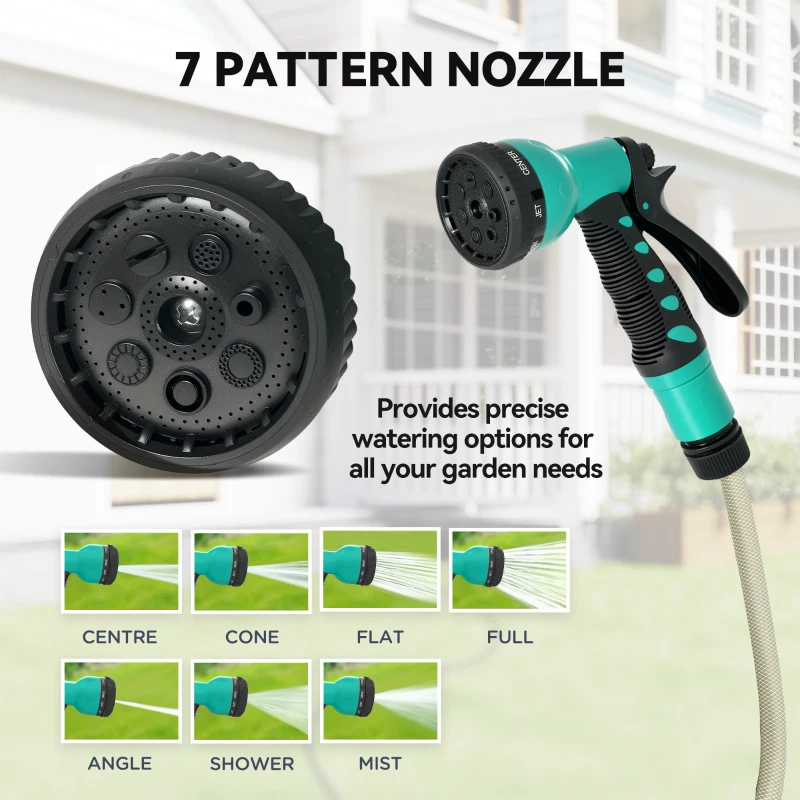 Outsunny Retractable Hose Reel Wall Mounted, 30+2m Garden Hose Pipe Reel with Lock, Auto Rewind, 7 in 1 Spray Nozzle, Includes Wall Fixings, 180° Swivel, Outdoor Watering, 59 x 23 x 42 cm, Grey