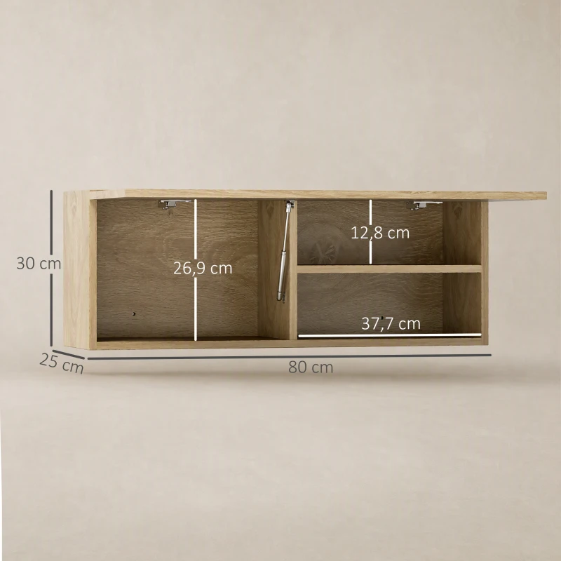 HOMCOM Mobiletto Bagno Pensile con Anta a Ribalta e Ripiani, 80x25x30 cm, Legno Naturale