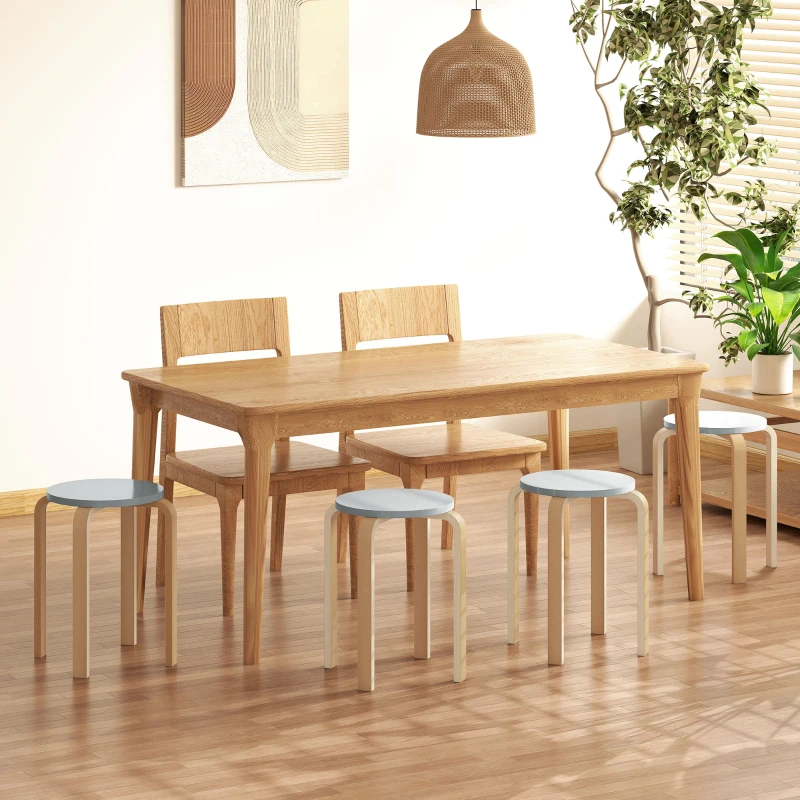 HOMCOM Set 4 Taburete Rotunde Stivuibile din Lemn Gri, Ø40x45 cm