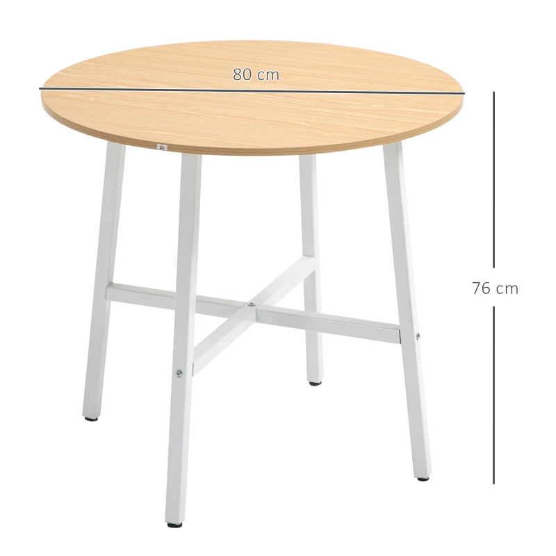 HOMCOM Eettafel, Industriële Stijl, Afgerond Ontwerp, Stabiel tot 60 kg, Ø80 x 76H cm, Natuurlijk Hout/Wit