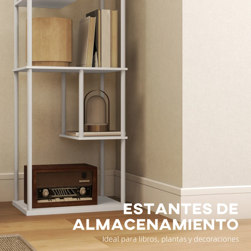 HOMCOM Lámpara de Pie con Estantes Temperaturas de Color Ajustable 3000K-6500K Control Remoto Bombilla E27 Blanco